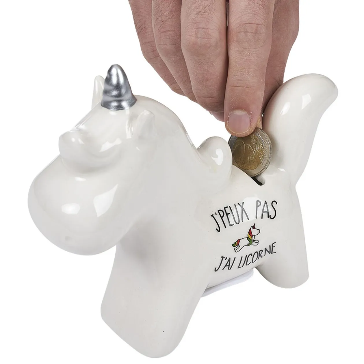 Tirelire licorne céramique blanche