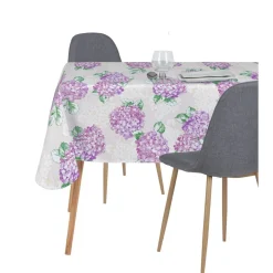 Toile cirée Hortensia fleurie violet fond beige l140cm