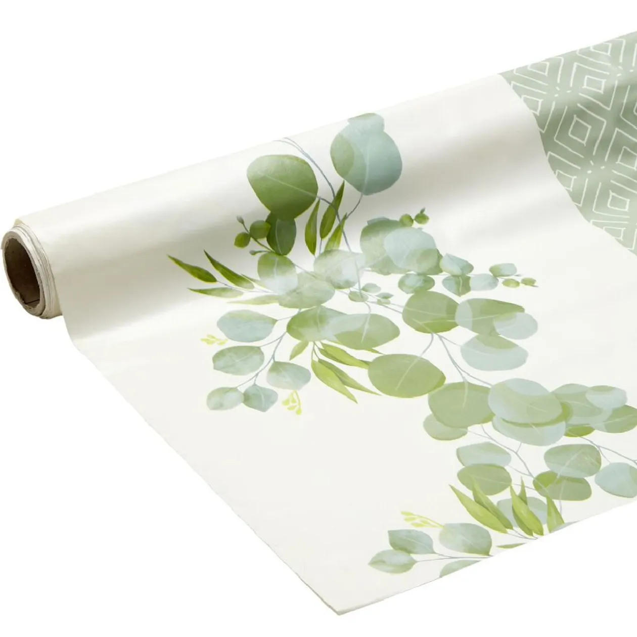 Toile cirée imprimé végétal vert blanc 140 cm
