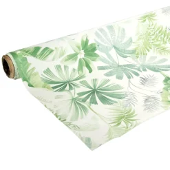 Toile cirée motif feuillage vert et blanc 140cm au mètre