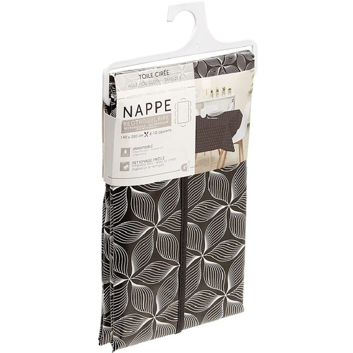 Toile cirée rectangulaire imprimée fleur pvc noir et blanc < Gifi Best