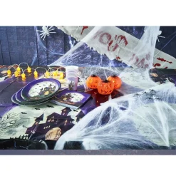 Toile d'araignée blanche avec 6 araignées Halloween