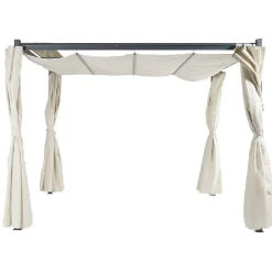 Tonnelle carrée Rome toit rétractable et rideaux écru UPF50+ 285x285xH220cm 8,1m² < Gifi Clearance
