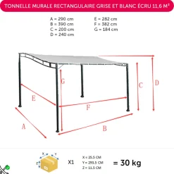 Tonnelle murale rectangulaire Lady gris et blanc écru UPF50+ 395x290xH240cm 11,45m² < Gifi Sale