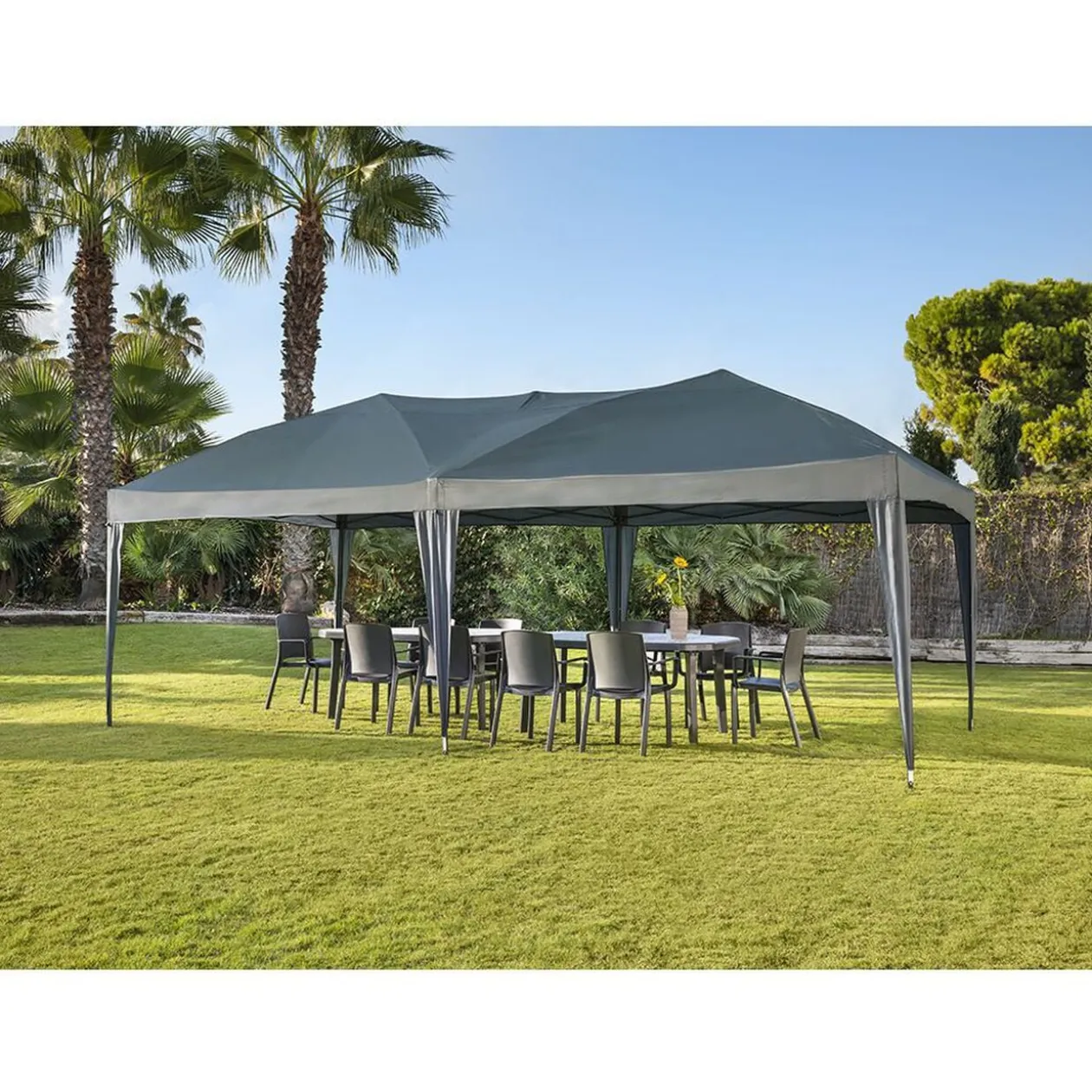 Tonnelle rectangulaire Easy ouverture télescopique gris UPF50+ 590x295xH270cm 18 m²