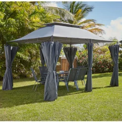 Tonnelle rectangulaire Sicile double toit grise UPF50+ 400x300xH287cm 12m²