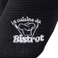 Torchon brodé La cuisine du Bistrot noir x2 - 100% coton 45x70cm