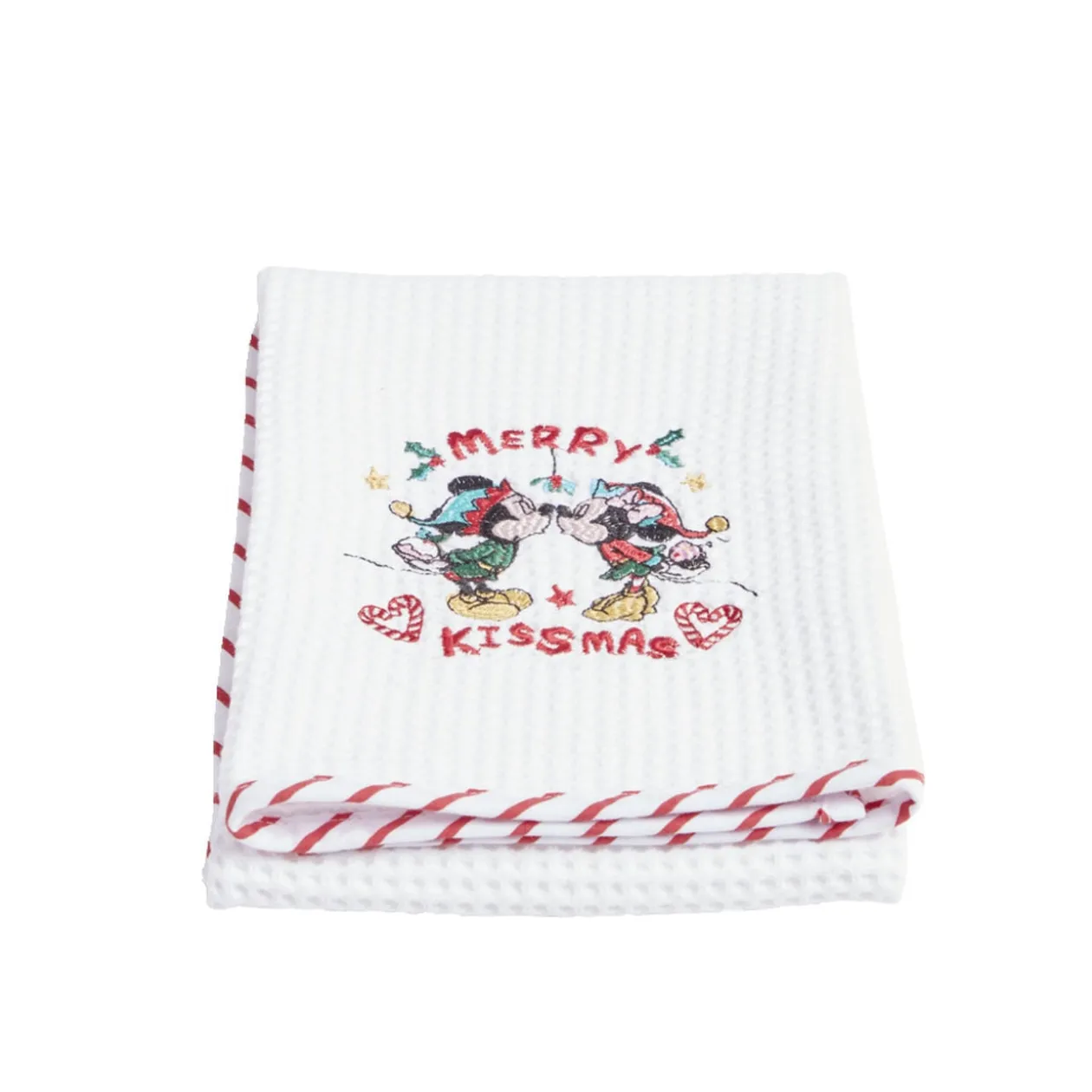 Torchon Noël Disney Mickey Minnie nid d'abeille 50x70cm