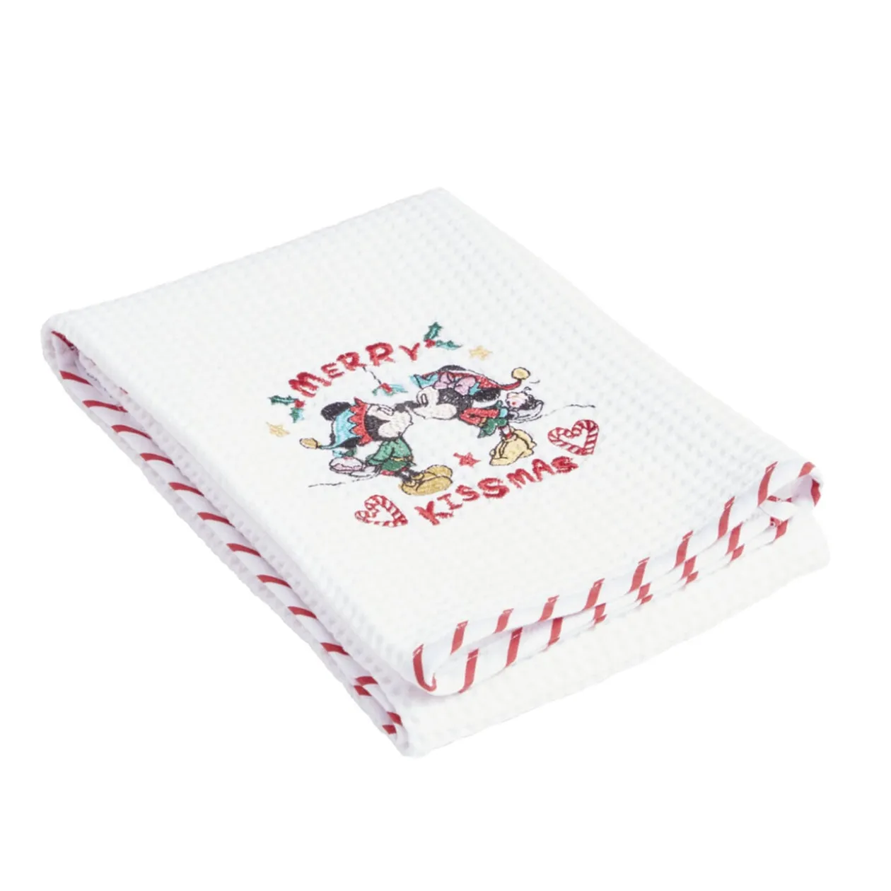Torchon Noël Disney Mickey Minnie nid d'abeille 50x70cm