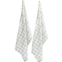 Torchon éponge x2 polycoton quadrillé blanc et vert 38x63cm