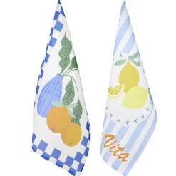 Torchon x2 coton Dolce Vita motif citrons et oranges 45x65cm < Gifi Discount