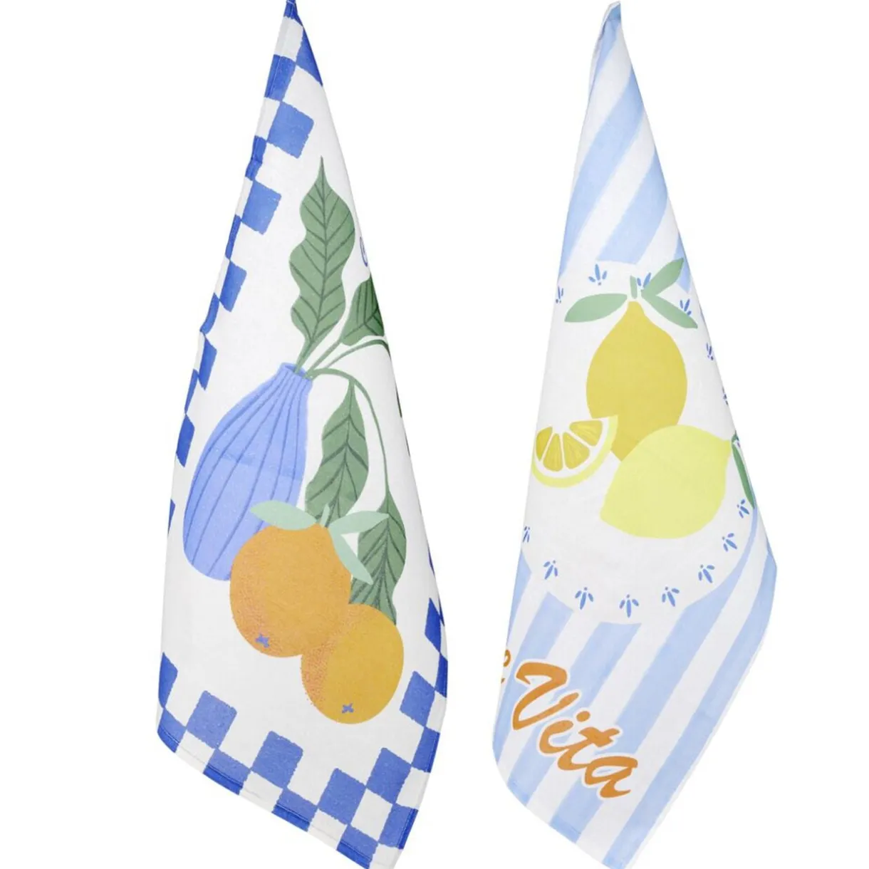 Torchon x2 coton Dolce Vita motif citrons et oranges 45x65cm < Gifi Discount
