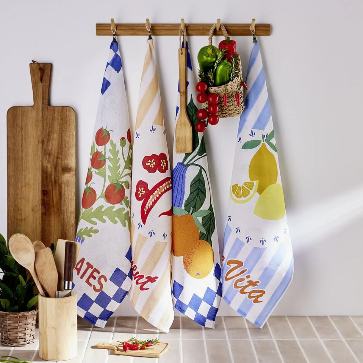 Torchon x2 coton Dolce Vita motif citrons et oranges 45x65cm < Gifi Discount