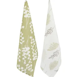 Torchon x2 coton motif végétal blanc et vert sauge 45x65cm < Gifi Outlet