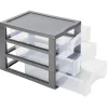 Tour de rangement A4 3 tiroirs grise et transparente 12L