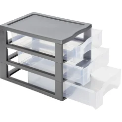 Tour de rangement A4 3 tiroirs grise et transparente 12L