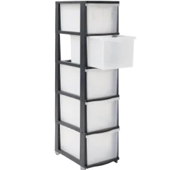 Tour de rangement à tiroirs x5 plastique noir et transparent 27x37xH102,5cm < Gifi Clearance