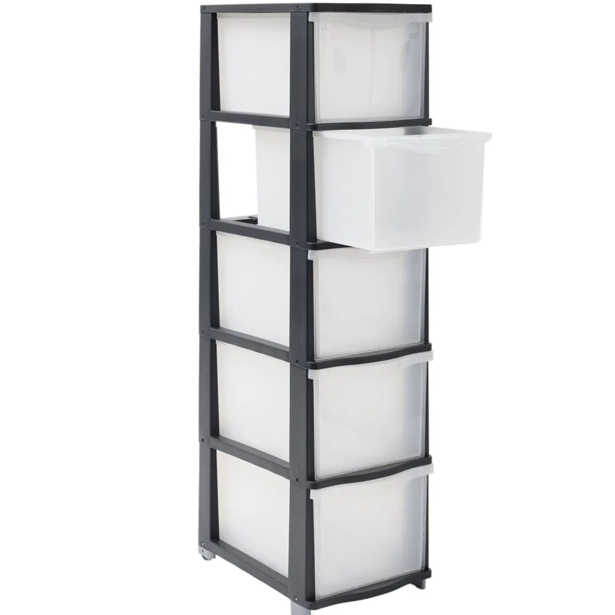 Tour de rangement à tiroirs x5 plastique noir et transparent 27x37xH102,5cm < Gifi Clearance