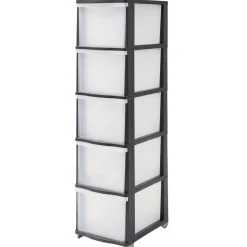 Tour de rangement à tiroirs x5 plastique noir et transparent 27x37xH102,5cm < Gifi Clearance