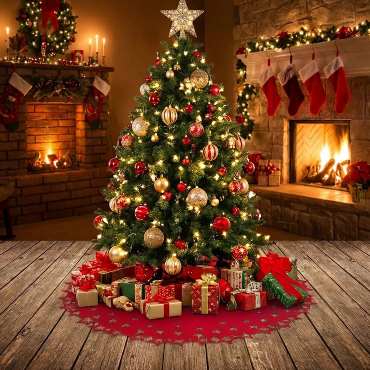 Tour de sapin feutrine motifs ajourés Ø1m - 2 modèles rouge ou vert