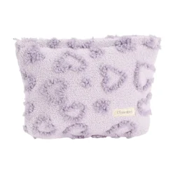 Trousse cosmétique sherpa polycoton relief motif coeur violet 26x19cm