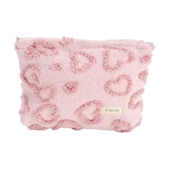 Trousse cosmétique sherpa polycoton relief coeur rose 26x19cm < Gifi Hot