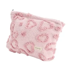 Trousse cosmétique sherpa polycoton relief coeur rose 26x19cm < Gifi Hot