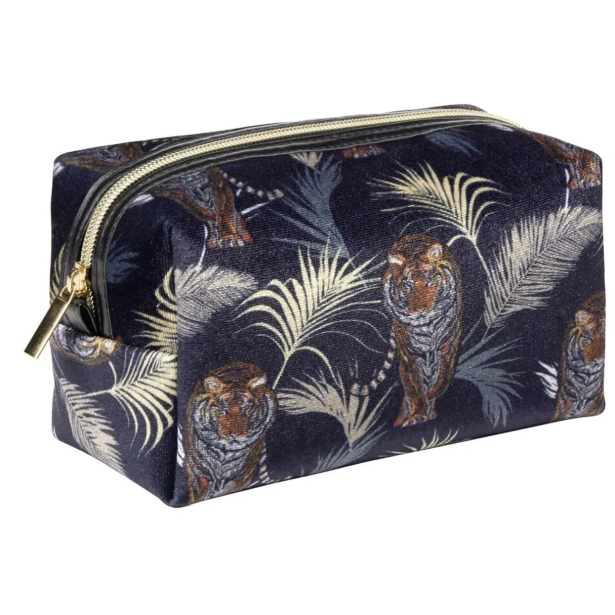 Trousse de toilette bleu marine motif exotique feuillages et tigres 12x10xH9cm < Gifi New
