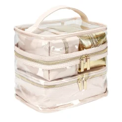Trousse de toilette 2 compartiments + 3 trousses 22x15xH13cm (3 modèles)