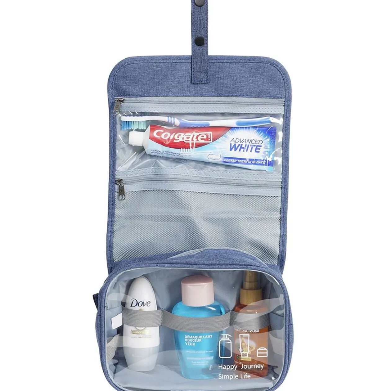 Trousse de toilette à suspendre bleu denim L.22xl.18,5xH.9cm