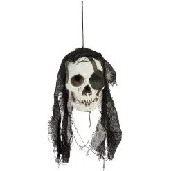 Tête squelette pirate à suspendre Halloween rouge ou noir