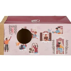 Tunnel de jeu pour chat carton motif maison 60x27xH22cm