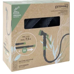 Tuyau d'arrosage extensible avec pistolet vert 2,5à7,5M