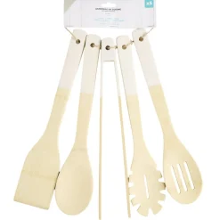 Ustensile de cuisine x5 bambou naturel et blanc L32cm