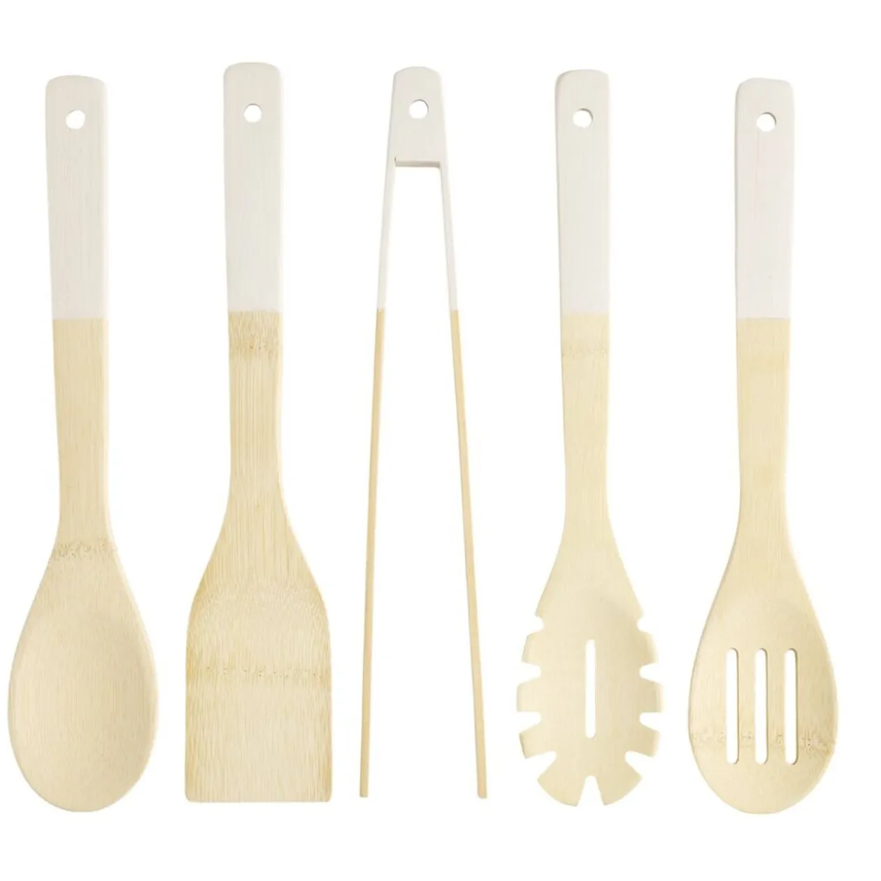 Ustensile de cuisine x5 bambou naturel et blanc L32cm