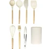 Ustensile de cuisine x7 silicone et bois avec pot beige Ø12xH35cm < Gifi Best