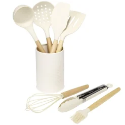 Ustensile de cuisine x7 silicone et bois avec pot beige Ø12xH35cm < Gifi Best