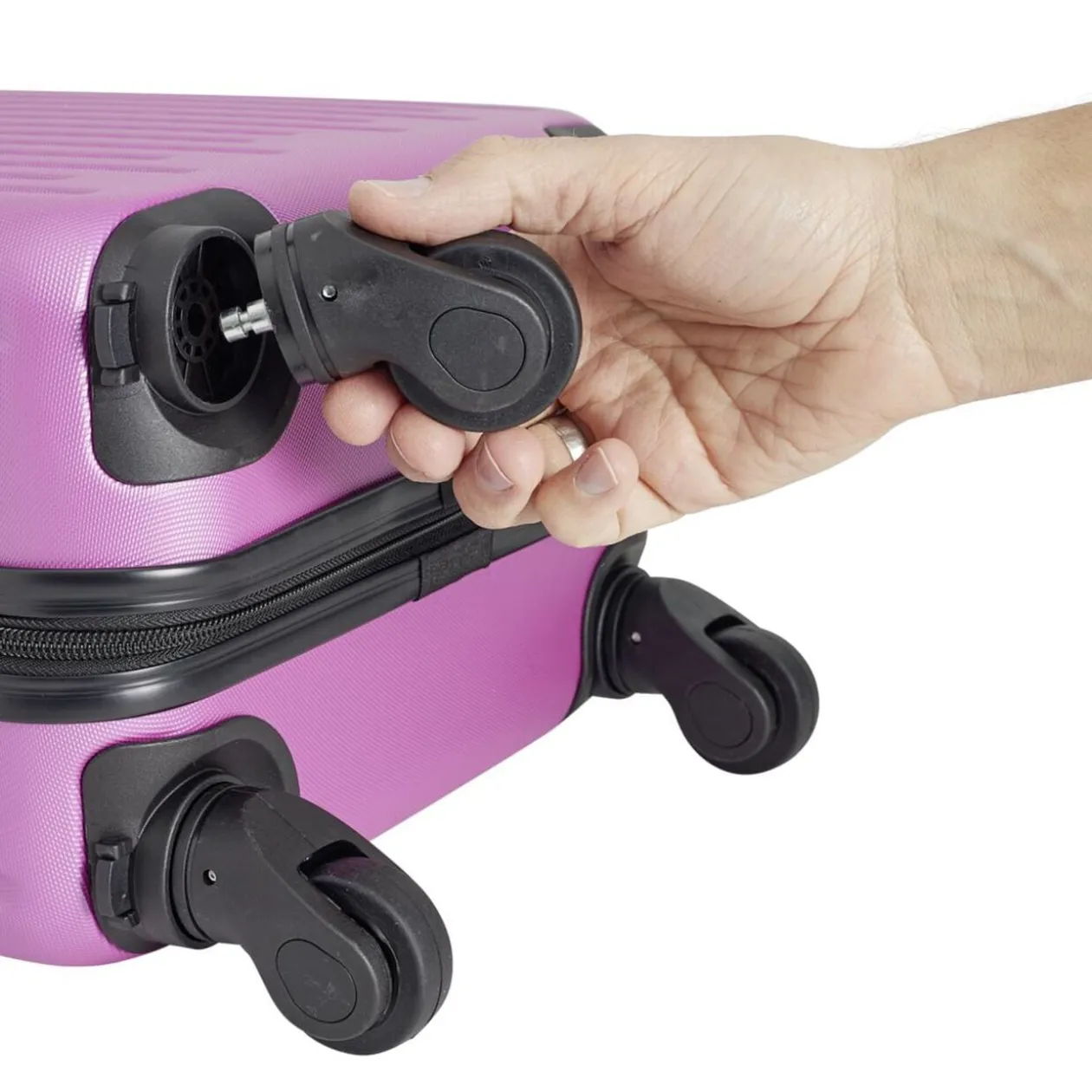 Valise cabine 26L lowcost trolley 4 roulettes amovibles plastique ABS violet