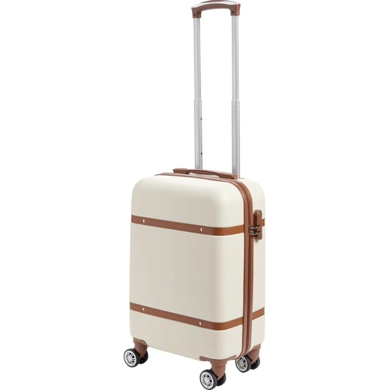 Valise cabine 38L plastique ABS beige avec cadenas à combinaison 4 chiffres
