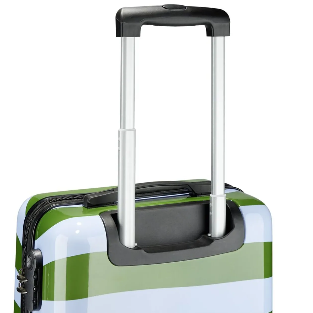 Valise cabine 39L trolley 4 roulettes bayadère rayures bleues et vertes H56,5cm