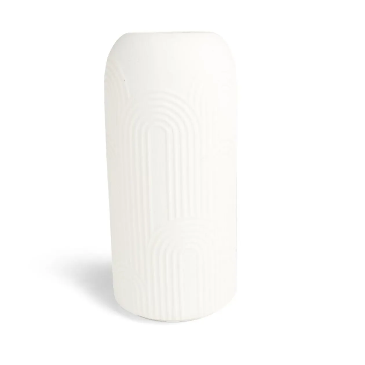 Vase céramique blanc gravures Ø13xH27,5cm