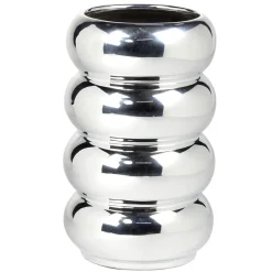 Vase céramique forme arrondie superposée gris chromé Ø12xH20,5cm