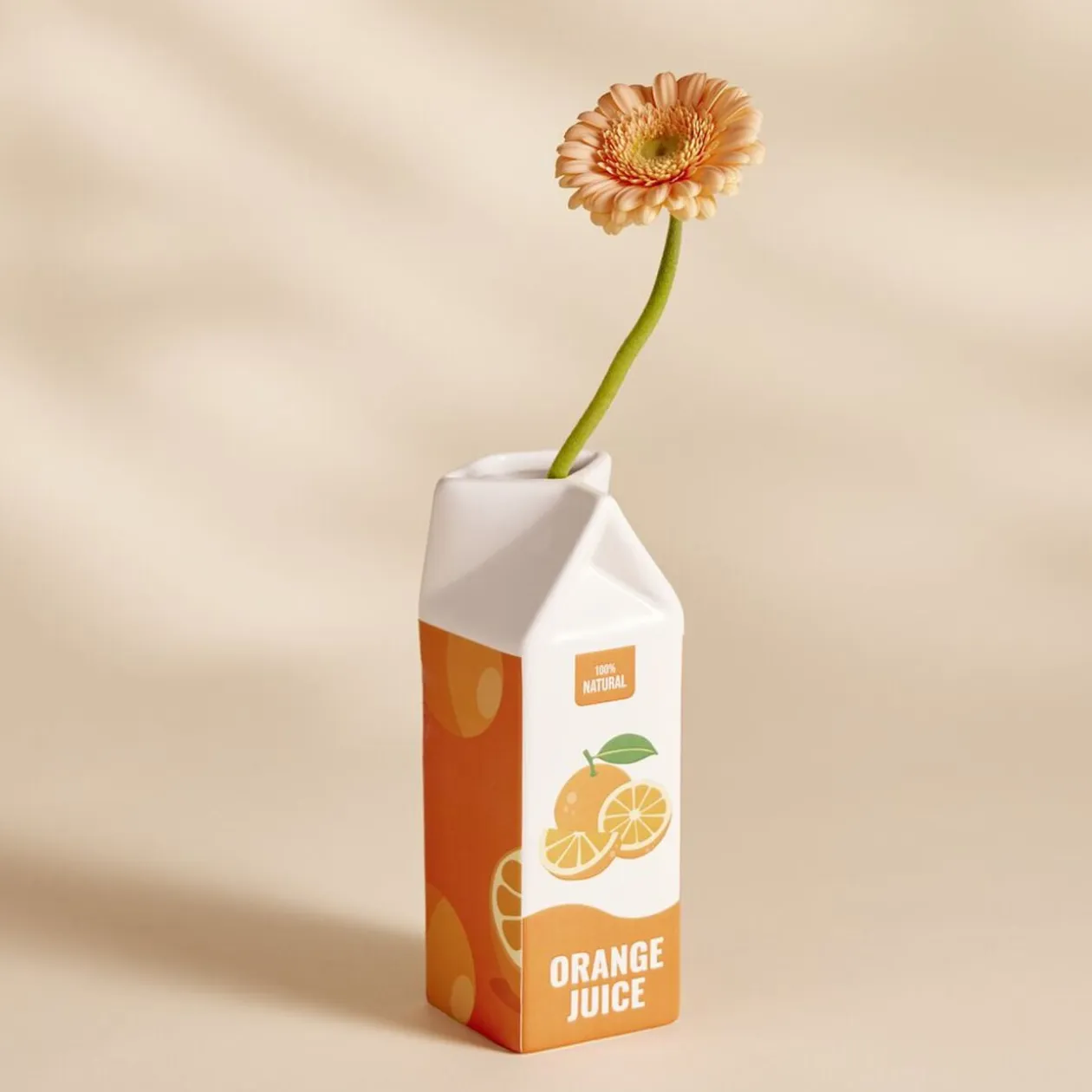Vase céramique forme brique jus d'orange Orange Juice 7x7xH21cm