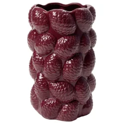 Vase céramique pommes de pin en relief Ø14,5xH22,5cm (2 modèles bordeaux ou blanc) < Gifi