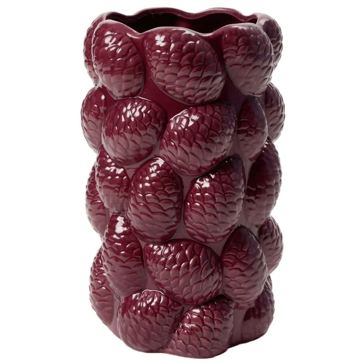 Vase céramique pommes de pin en relief Ø14,5xH22,5cm (2 modèles bordeaux ou blanc) < Gifi
