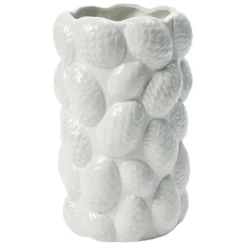 Vase céramique pommes de pin en relief Ø14,5xH22,5cm (2 modèles bordeaux ou blanc) < Gifi