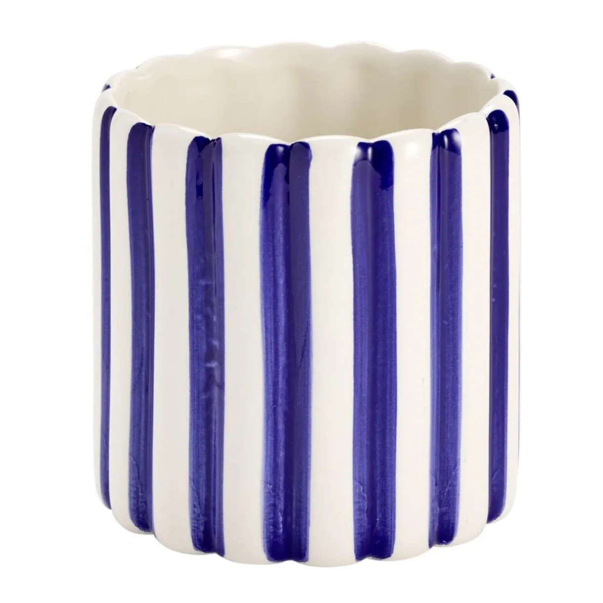 Vase en céramique rayures bayadère blanc et bleu Ø11,5xH11,5cm < Gifi Hot