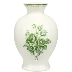 Vase rond dolomite imprimé toile de Jouy Ø13XH23 cm vert fond blanc < Gifi Hot