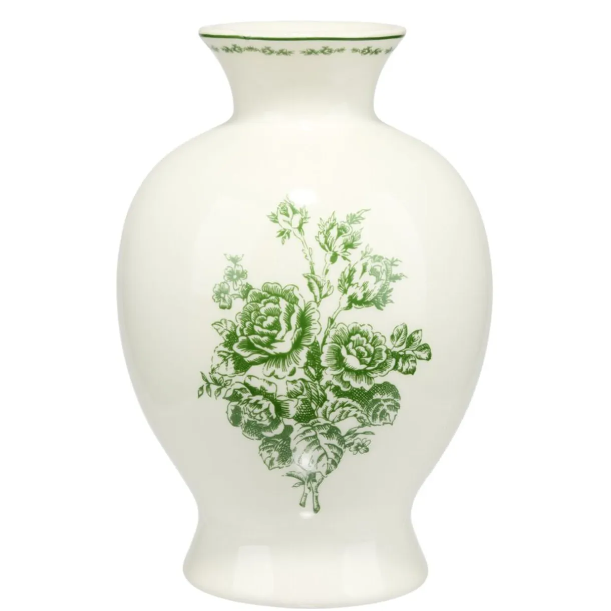 Vase rond dolomite imprimé toile de Jouy Ø13XH23 cm vert fond blanc < Gifi Hot