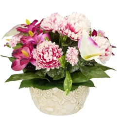 Vasque ciment chrysanthèmes arums orchidées mini fleurs Ø40xH30cm (3 modèles)